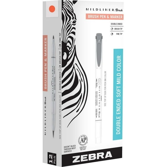 Zebra Pen Mildliner Double Ended Brush Pen Vermillion Dozen