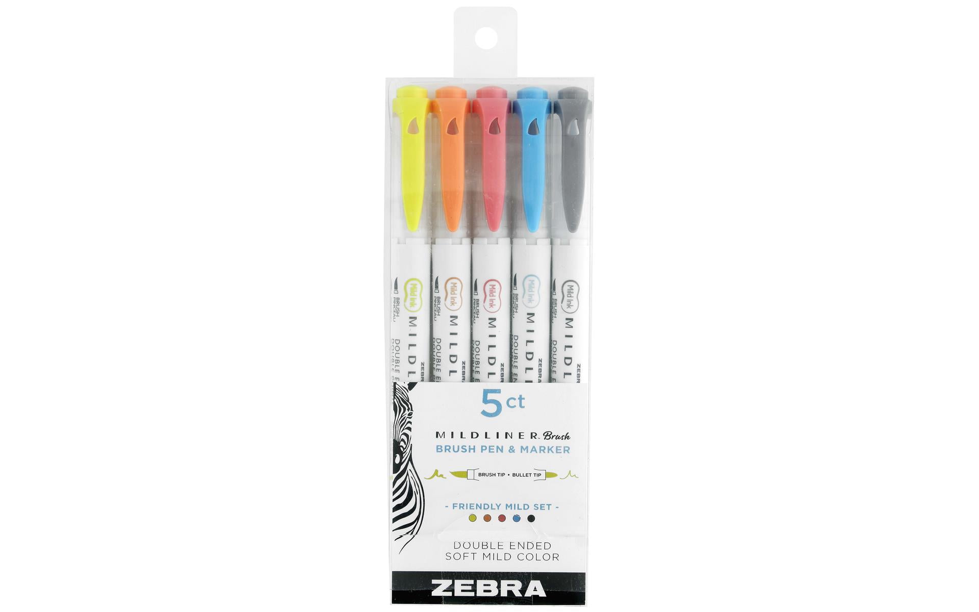 Zebra Mildliner Double Ended Brush Pens - Set of 5, Refresh Colors