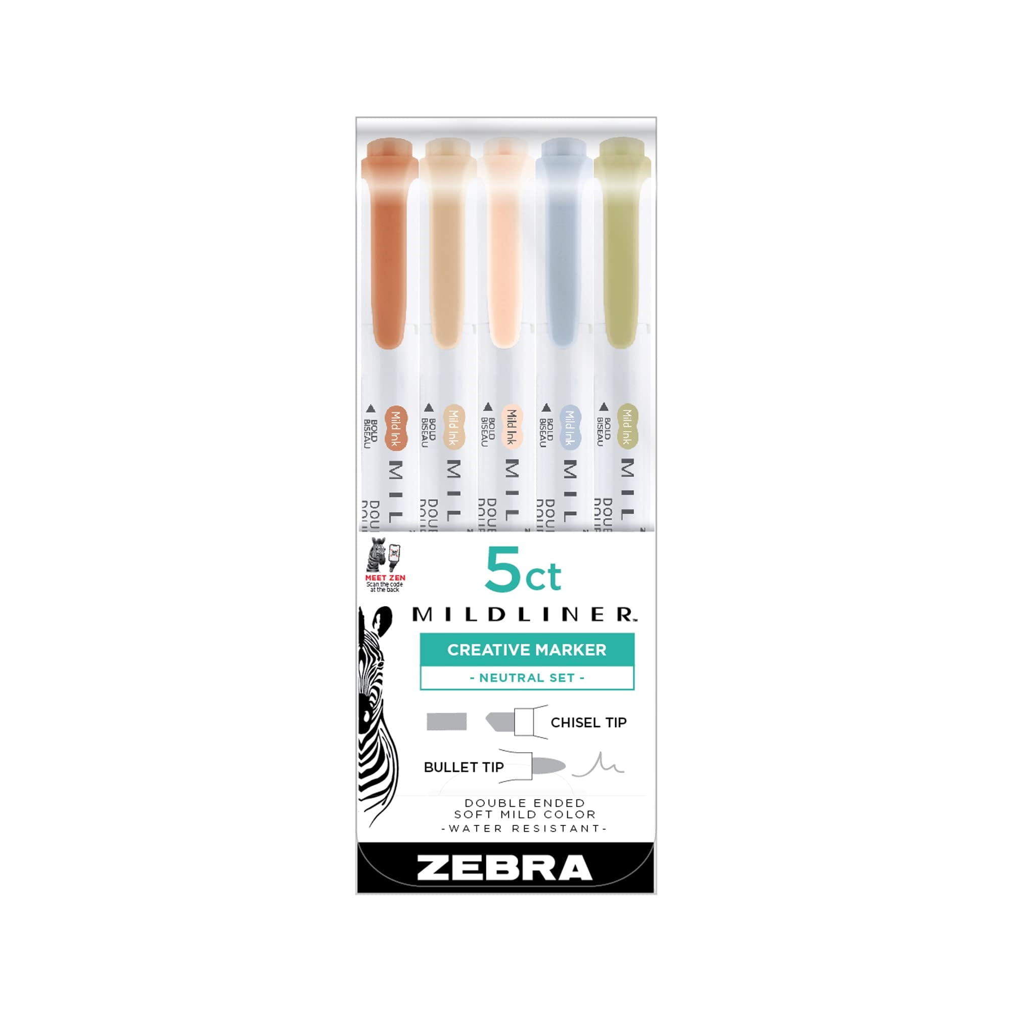 Zebra Pen Mildliner Double Ended Highlighter, Broad and Fine Point Tips, Assorted Neutral Vintage Ink Colors, 5-Pack, (78605)