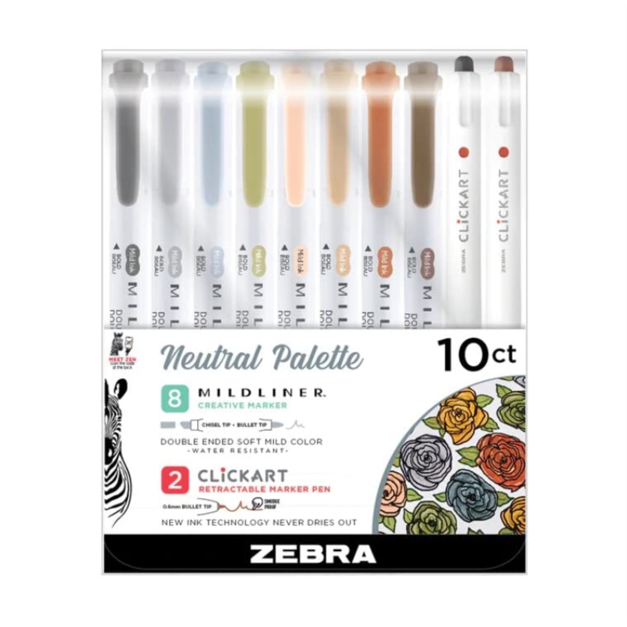 Zebra-1PK Zebra Pen Mildliner Double-Ended Assorted Highlighter Set 10pk -  Fine, Bold Marker Point - Bullet, C