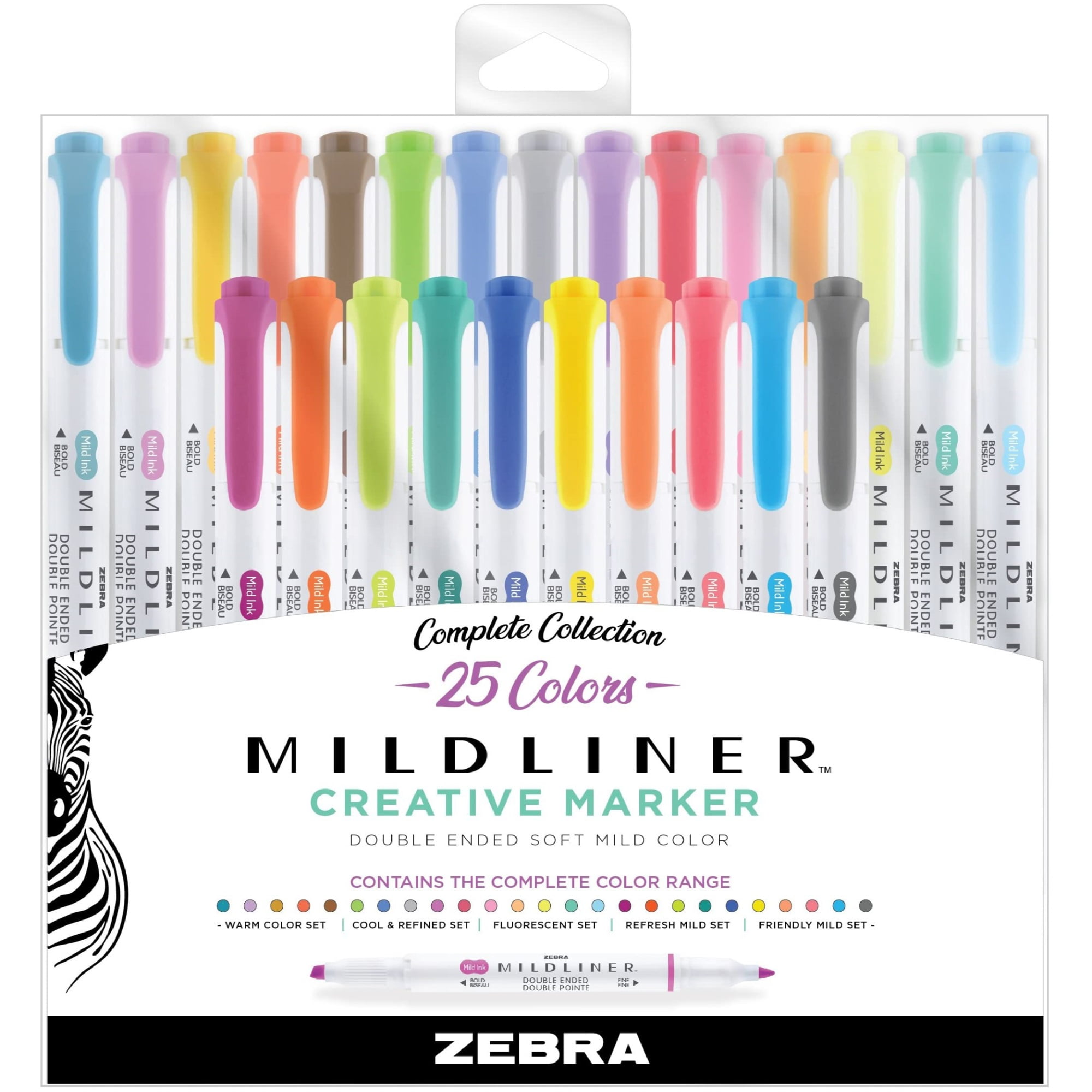 Zebra Mildliner Soft Double-Sided Highlighter 35 Full Color Assorted with  Sarasa Clip Pen Black 0.5mm and Original Vinyl Pen Case