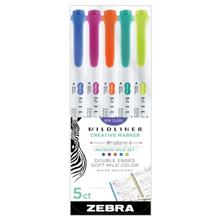Zebra Mildliner Double-Ended Highlighter Set, 5-Colors, Friendly