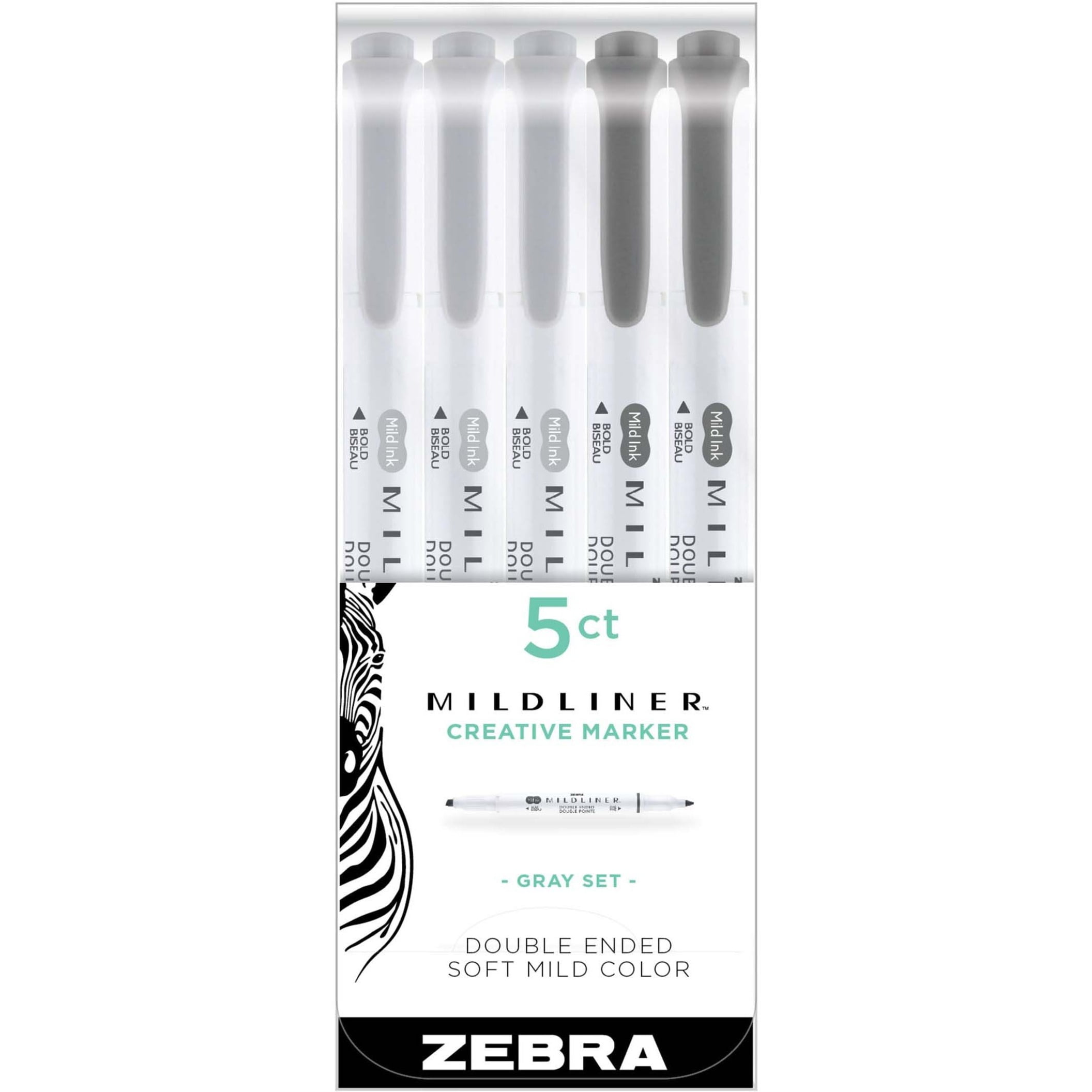 Zebra Pen Mildliner Double Ended Highlighter Assorted Gray 5Pk