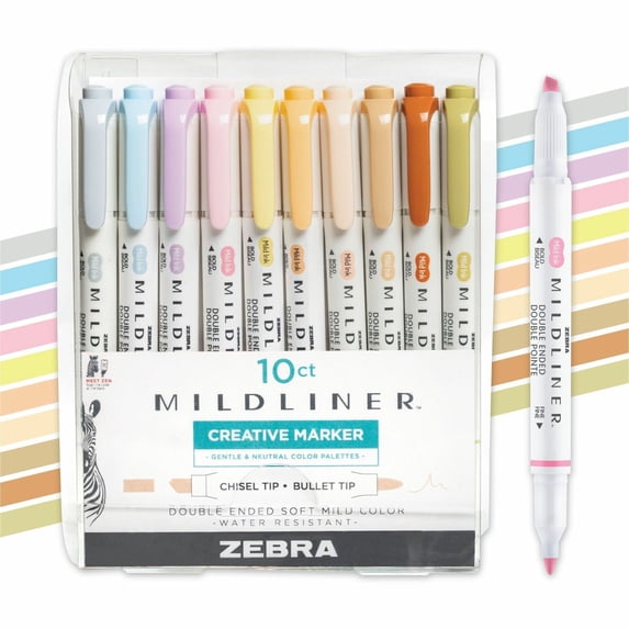 Zebra Pen Mildliner Dual Tip Highlighter Marker Set Broad and Fine Point Assorted Colors 10 Pack 78701