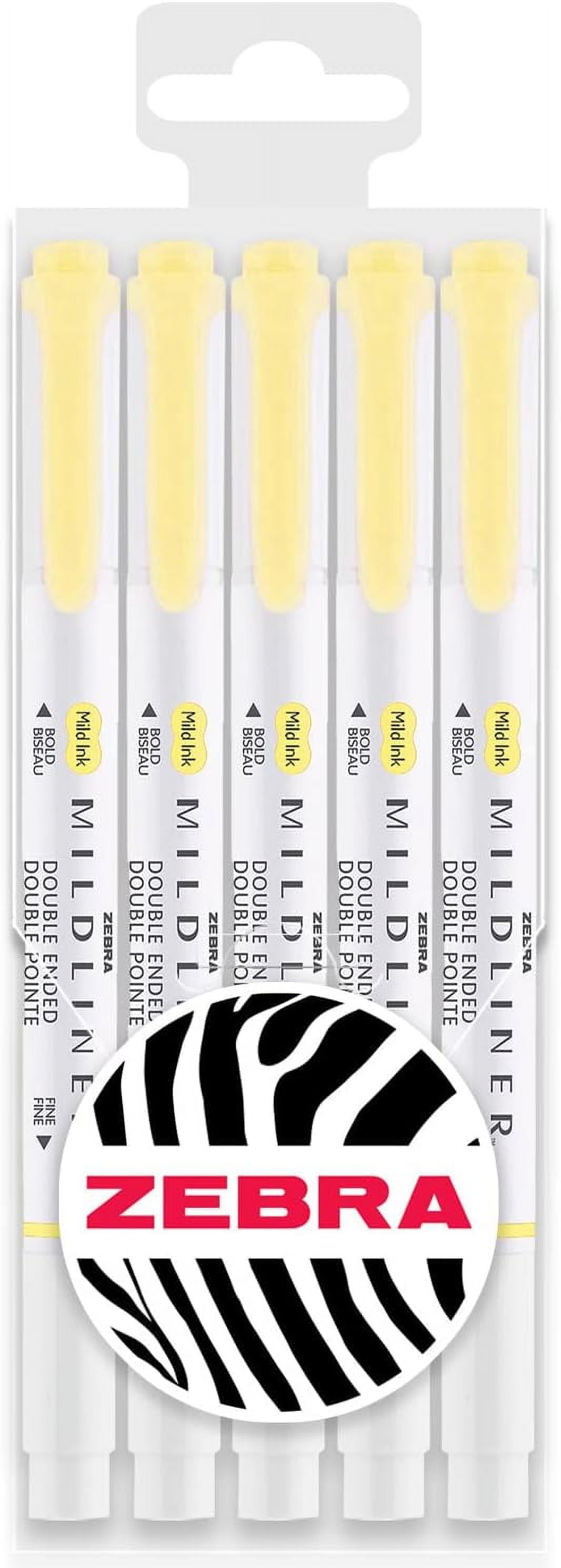 Zebra Mildliner Marker Highlighter Pens - Double Ended - Chisel/Bullet Tip - Wallet of 5 - Yellow Ink