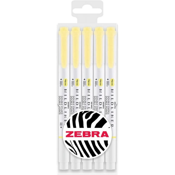 Zebra Mildliner Marker Highlighter Pens - Double Ended - Chisel/Bullet Tip - Wallet of 5 - Yellow Ink