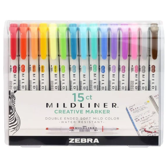 Zebra Mildliner Twin Tip Highlighters Bullet/Chisel Tip Assorted Inks 15/Pack