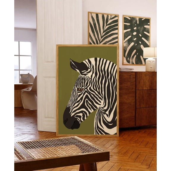 Zebra Modern Jungle Safari Green Background Decor Wall Art