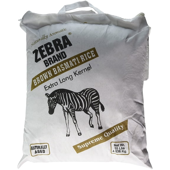Zebra - Naturally Aromatic Brown Basmati Rice, Extra Long Kernel, 10 Lb Bag