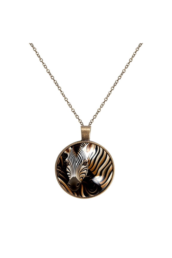 Zebra Necklace Personalized Custom Photo Round Pendant Adjustable Stainless Steel Necklaces with Gift Box for Men Women Mothers Valentine's Jewelry Gift