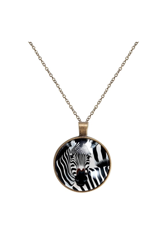 Zebra Necklace Personalized Custom Photo Round Pendant Adjustable Stainless Steel Necklaces with Gift Box for Men Women Mothers Valentine's Jewelry Gift