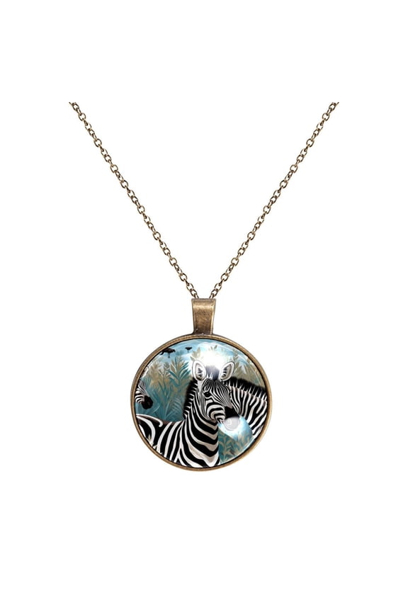 Zebra Necklace Personalized Custom Photo Round Pendant Adjustable Stainless Steel Necklaces with Gift Box for Men Women Mothers Valentine's Jewelry Gift