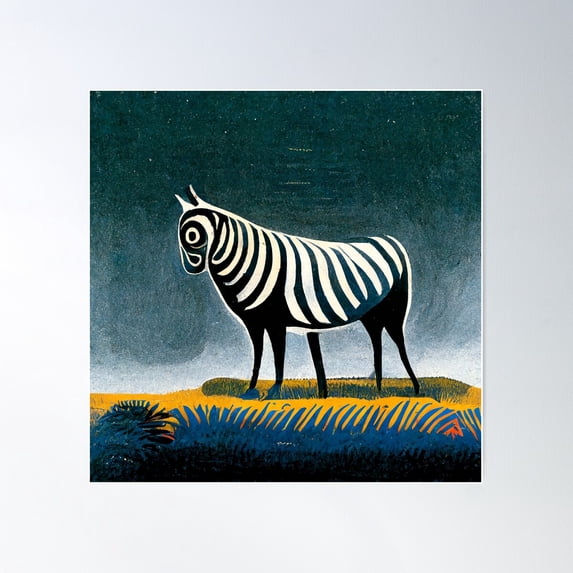 Zebra On A Moonlit Night Poster Wall Art, Modern Wall Decor For Living Room Bedroom, 17x17 UNFRAMED