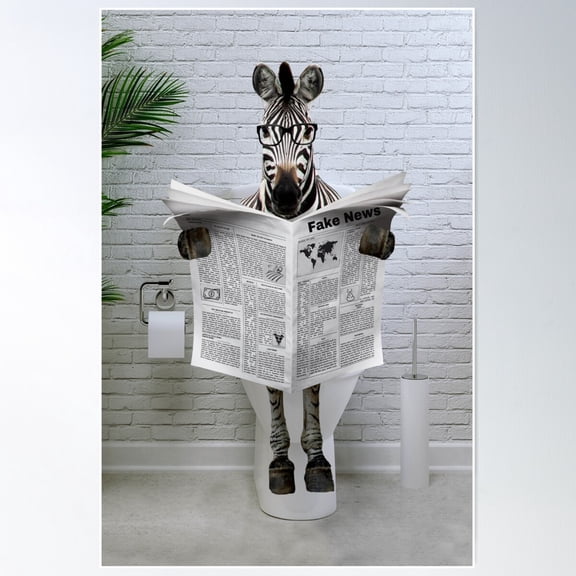 Zebra On Toilet Reading Newspaper Poster Wall Art, Modern Wall Decor For Living Room Bedroom, 8x12 UNFRAMED