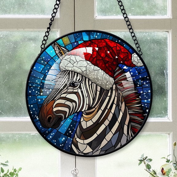 Zebra Ornament Christmas 2025, Zebra Stained Glass Sun Catcher  Artistic Hanging Window Decor, Perfect Gift for Animal Lovers