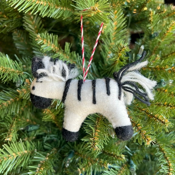 Zebra Ornament - Cute Felt Wool Fair Trade Christmas Decor Handmade in Nepal