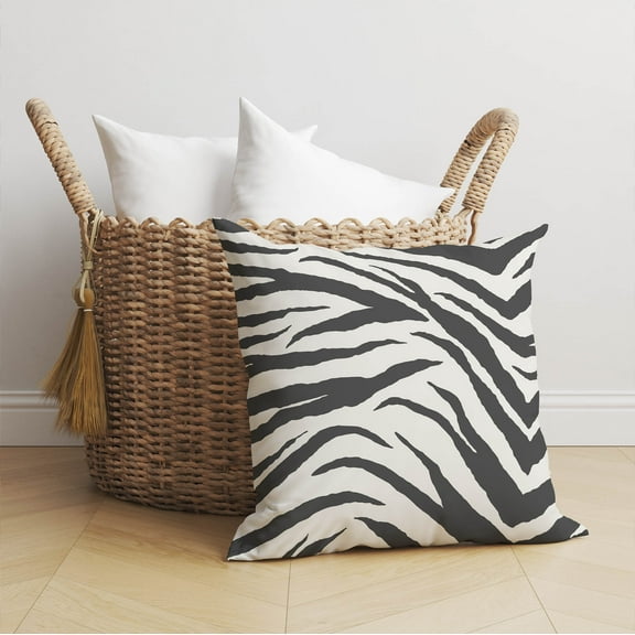 Zebra Patch Ivory Charcoal Throw Pillow