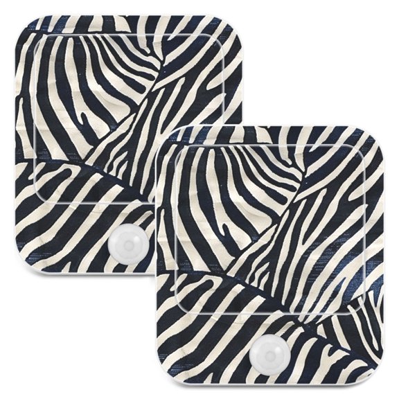 Zebra Pattern 2 Pack LED Motion Sensor Night Light Plug into Wall Auto Dusk to Dawn Adjustable Brightness for Kids Bedroom Hallway Nursery Room