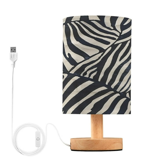 Zebra Pattern Bedside Table Lamp Desk Warm Lights with USB Charging Port Cylinder LED Lamps for Bedroom Living Room Office