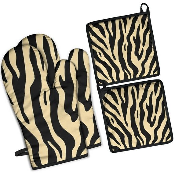 Zebra Pattern Kitchen Oven Mitt and Pot Holder Sets 4 Pcs for Baking, Cooking and Grilling, Heat Resistant Up To 392 °F