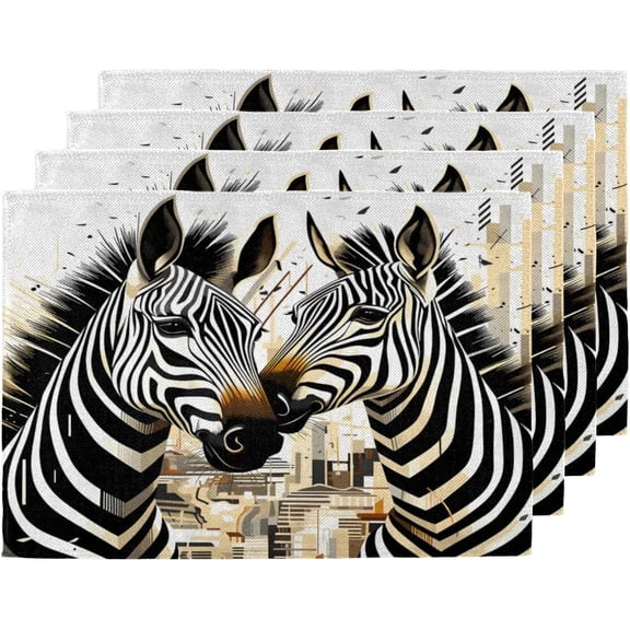 Zebra Pattern Placemats Cotton Linen, Washable Place Mats, Dining Table Placemats Set, Table Mats for Home Kitchen Wedding Decor Buffet Cocktail Party