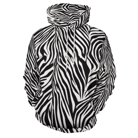 Zebra Pattern Regular Fit Hoodie, Sporty Pullover Hooded Sweatshirt for Men Women S