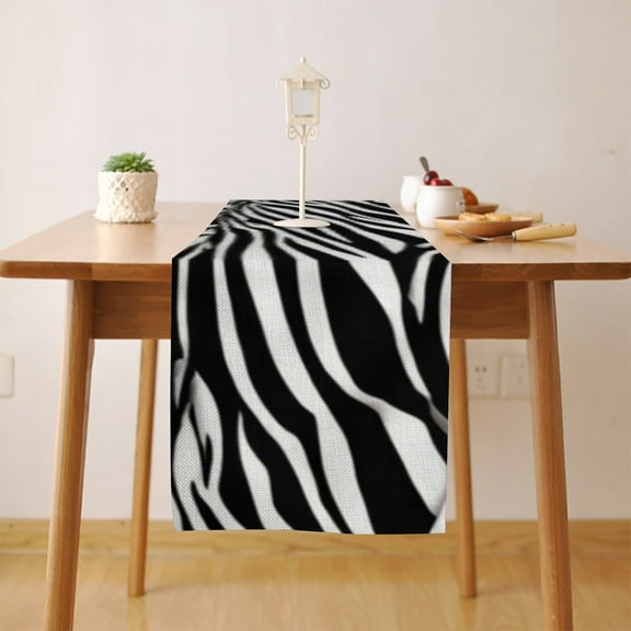 Zebra Pattern Table Runner, Seasonal Fall Winter Kitchen Dining Table Decoration for Home Party Decor 13 x 72 Inch