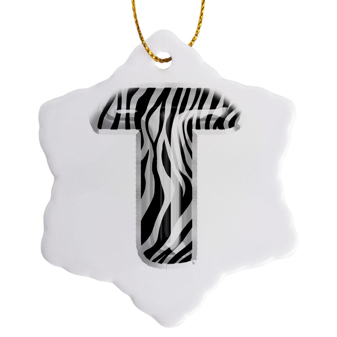 Zebra Snowflake 3drose, Zebra Patterned Image of Balloon Monogram T, 3 inch Snowflake ...