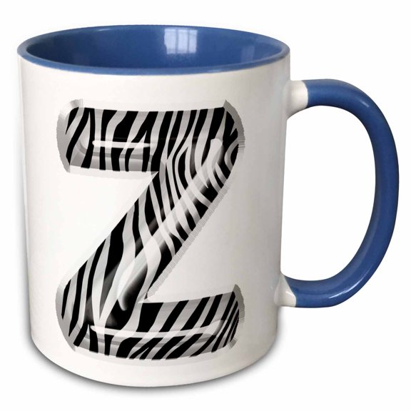 3drose, Zebra Patterned Image of Balloon Monogram Z, 11oz Two-tone Blue Mug