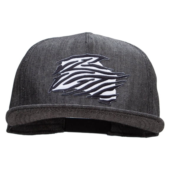 Zebra Pelt Jungle Animal Patched 5 Panel Flat Bill Snapback Cap - Denim Black OSFM