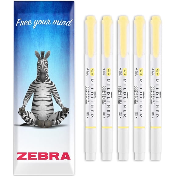 Zebra Pen 78610 Mildliner Creative Marker Highlighter Pens (Pack of 5), Yellow, Double Ended, Chisel & Bullet Tip