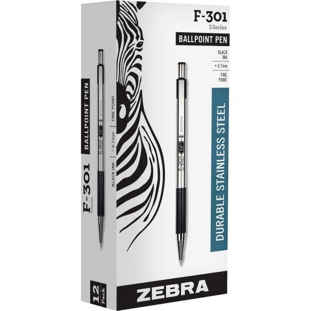 ポルセリ37 ブラック Zebra F-301 Stainless Steel Ballpoint Pens, Fine 0.7mm