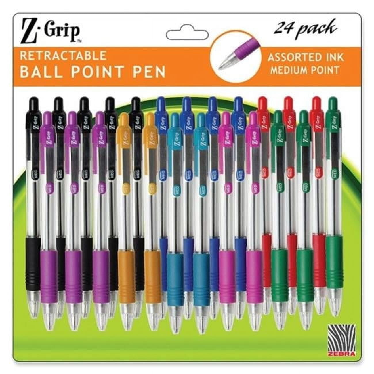 Zebra Pen Corp. 12223 Z-Grip Retractable Ballpoint Pen- Clr Brl- Assorted Ink- Medium- 24/Pack