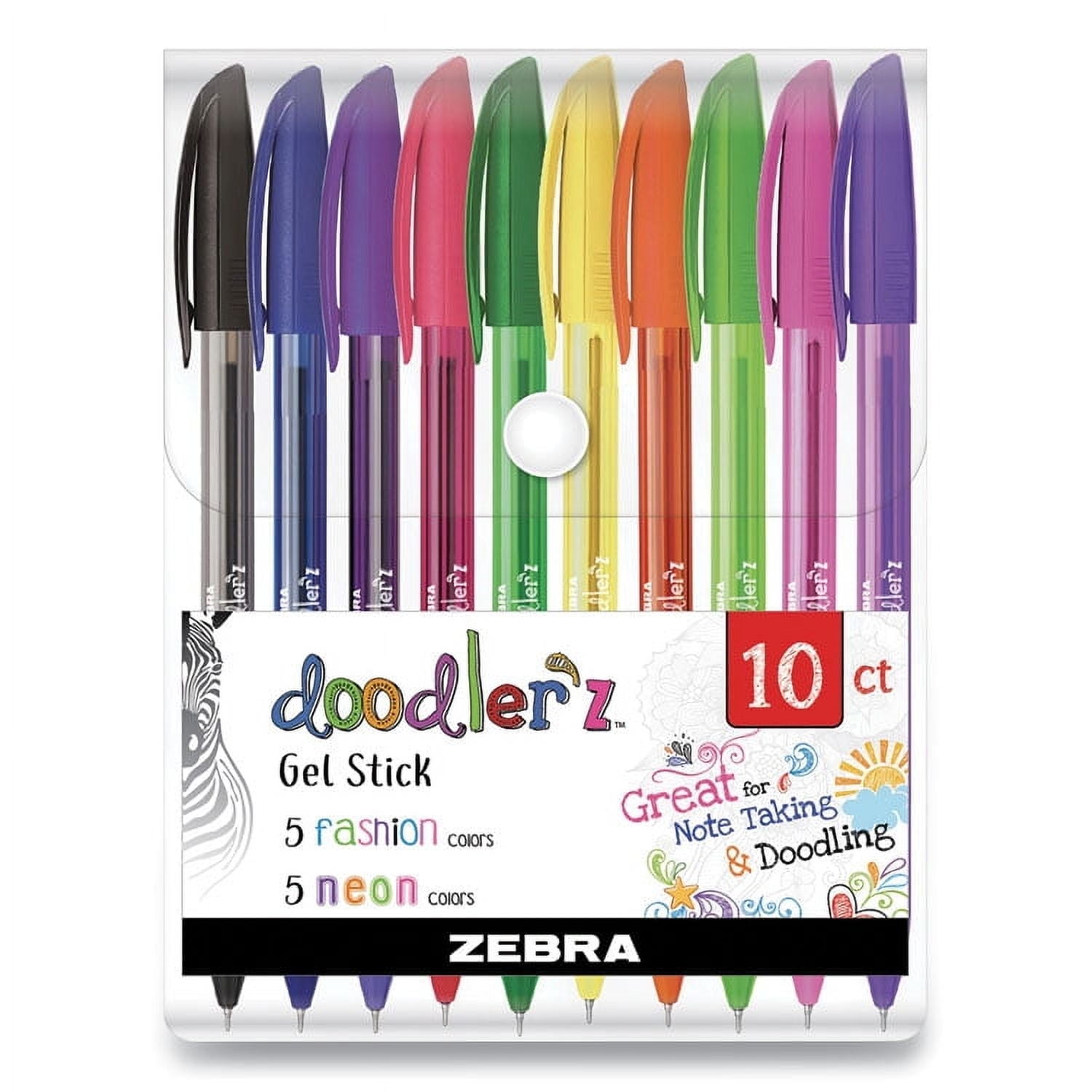 Zebra Pen Doodlerz Gel Stick Pen, Bold Point, 1.0Mm, Assorted Glitter Colors, 10 Ea..