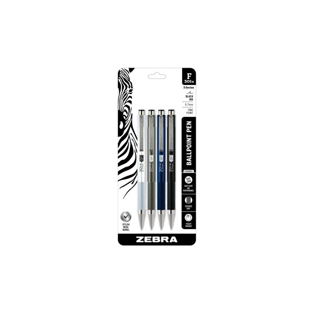 Zebra Pen F301A Retractable Ballpoint Pen, Premium Metal Barrel in