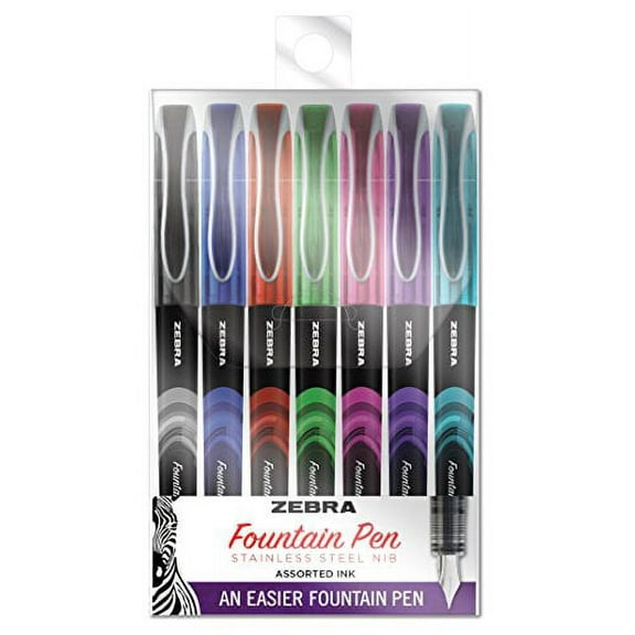 Zebra Pen Fountain, Fine 0.6 Mm, Assorted Ink Colors, Assorted, 7/pack