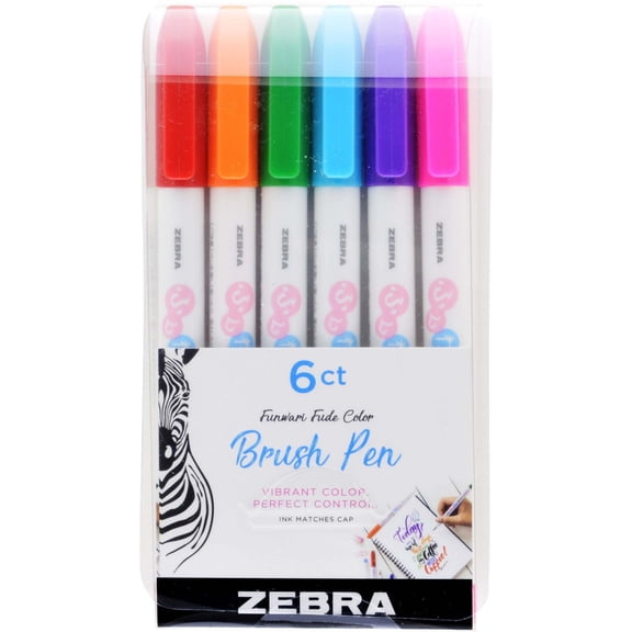 Zebra Pen Funwari Brush Pen Single Ended Super Fine Assorted 6Pk