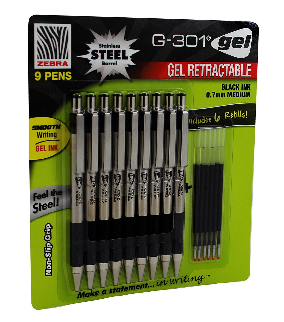 Zebra G-301 Durable Steel Barrel, Medium Tip Retractable Gel