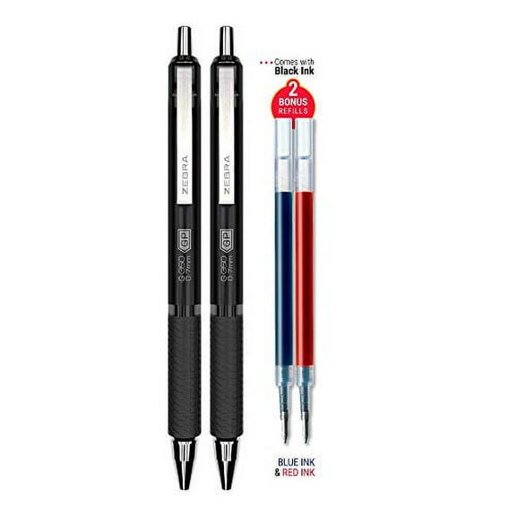 Zebra Pen G-350 Retractable Gel Pen with 2 Refills, Medium Point, 0.7mm, Space Black Barrel, Black Rapid Dry Ink, 2-Pack (40112)