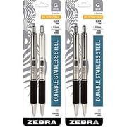 Zebra Pen G-402 Stainless Steel Retractable Gel Pen, Fine Point, 0.5 mm, Black Ink, 4-Count 49212