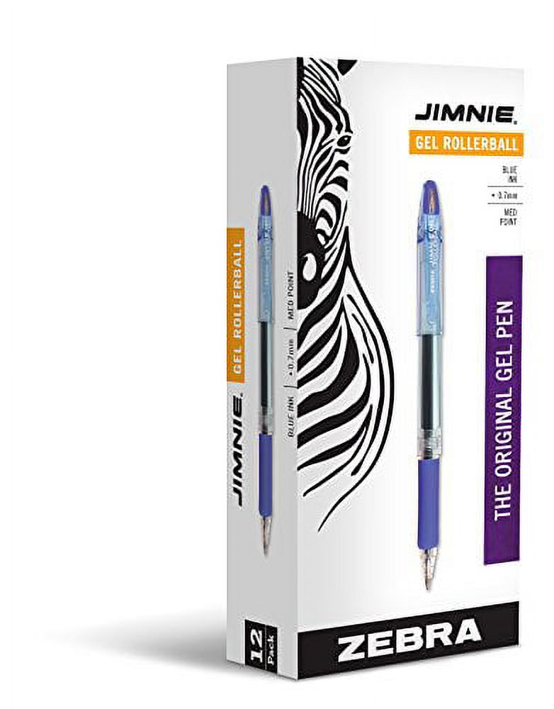 Zebra Pen Jimnie Roller Ball Stick Gel Pen, Blue Ink, Medium Point, 0