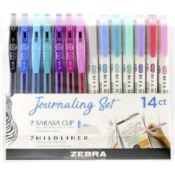Zebra Pen Journaling Set Gel Pens with Mildliner Markers, Chisel, 14 Count, 10 Pack