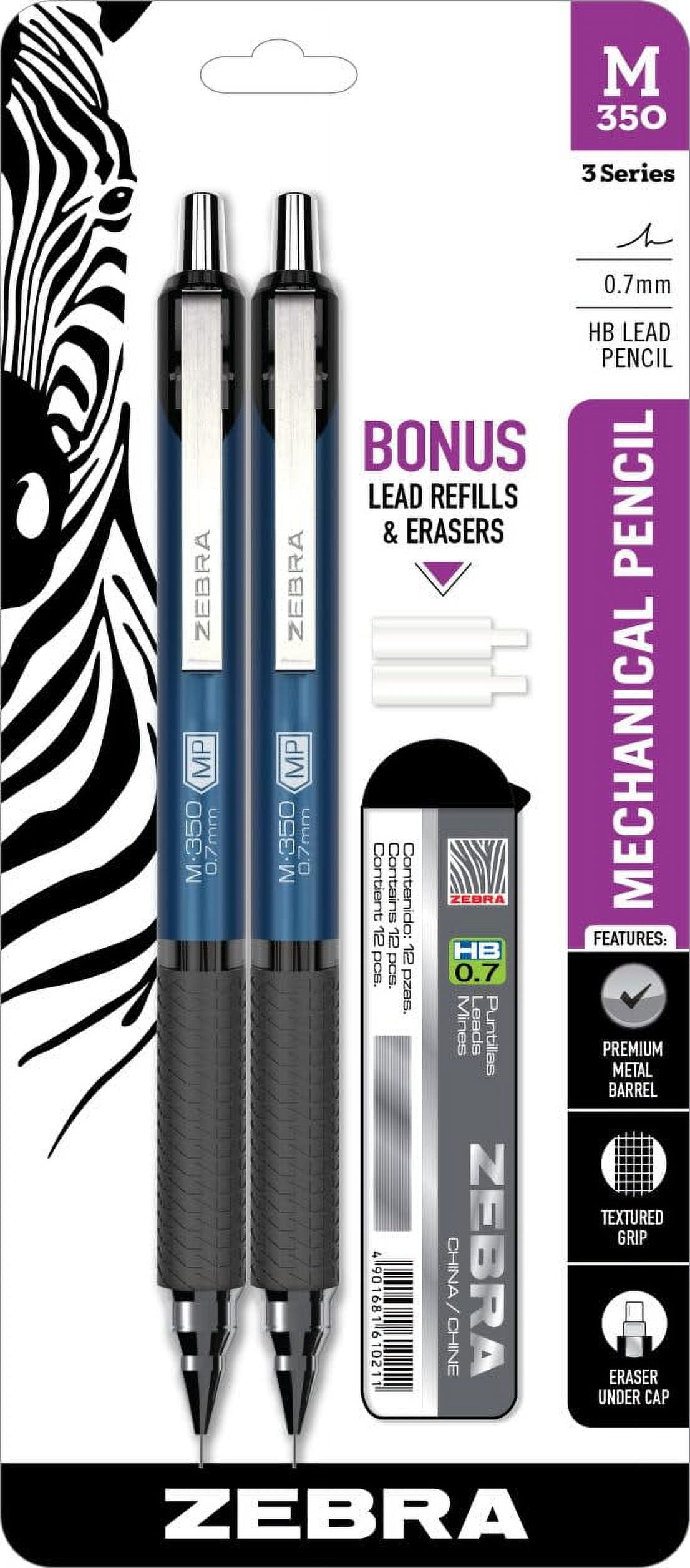Zebra Pen M-350 Mechanical Pencil, 0.7mm Point Size, Cobalt Blue Barrel, with Lead and Eraser Refills, 2 Pack (57212)