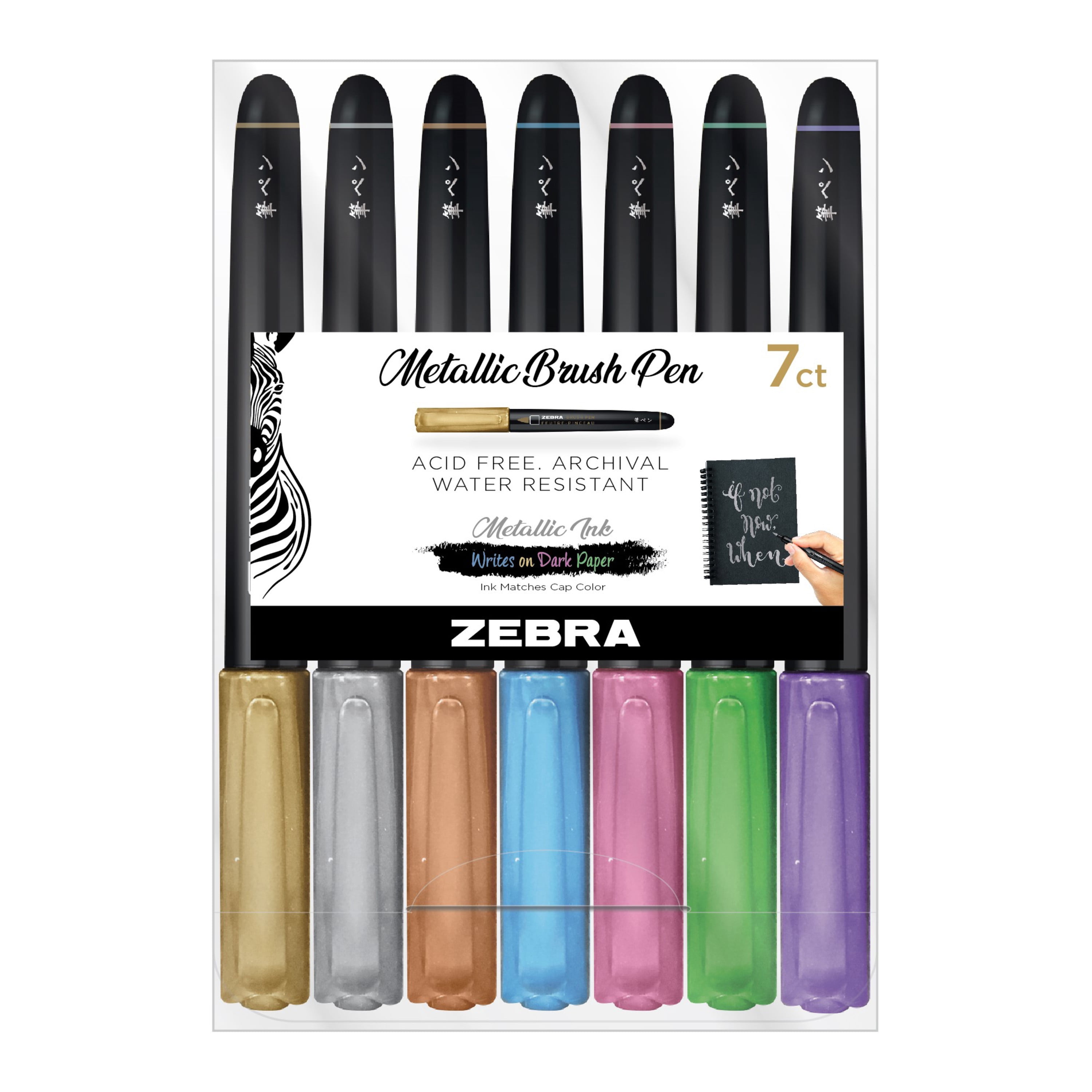 Zebra Metallic Brush Pen Set, 7-Colors
