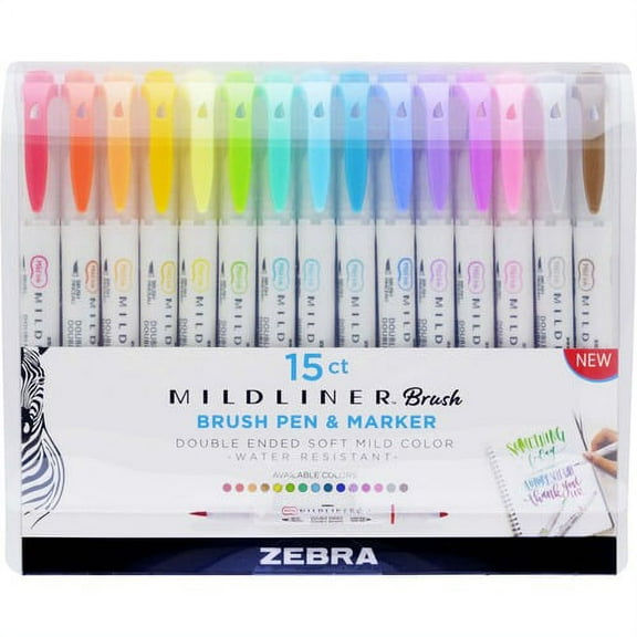 Zebra Pen Mildliner Brush Double-ended Creative Markers - Medium Pen Point - Fine Marker Point - Brush Pen Point Style - Bullet Marker Point Style - Assorted Pigment-based Ink | Bundle of 10 Packs