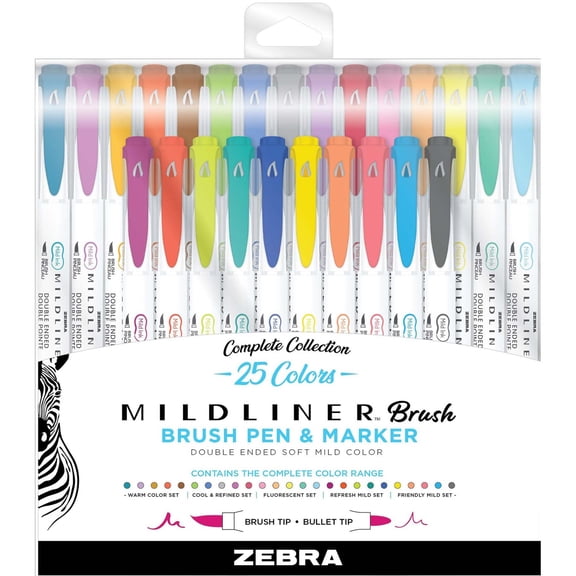 Zebra Pen Mildliner Double Ended Brush Assorted 25pk