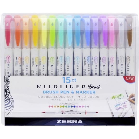 Zebra Pen Mildliner Double Ended Brush Pens - Medium Pen Point - Fine Marker Point - Brush Pen Point Style - Bullet Marker Point Style - Assorted Pigm | Bundle of 2 Packs