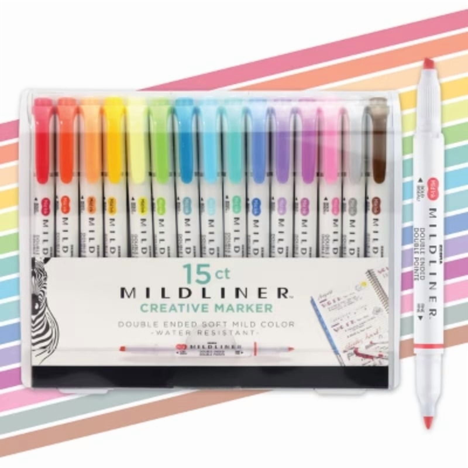 15ct Mildliner Dual-tip Creative Marker Assorted Colors: Mildliner Highlighters, Fine & Bold Tips, Multicolored Ink, Teacher Supplies