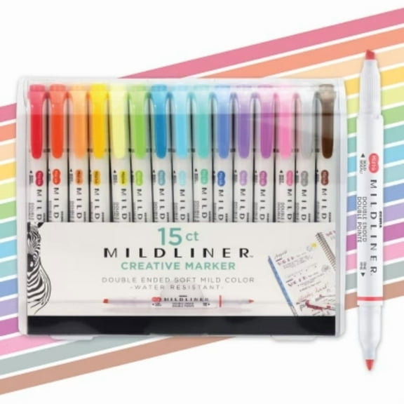 15ct Mildliner Dual-tip Creative Marker Assorted Colors: Mildliner Highlighters, Fine & Bold Tips, Multicolored Ink, Teacher Supplies
