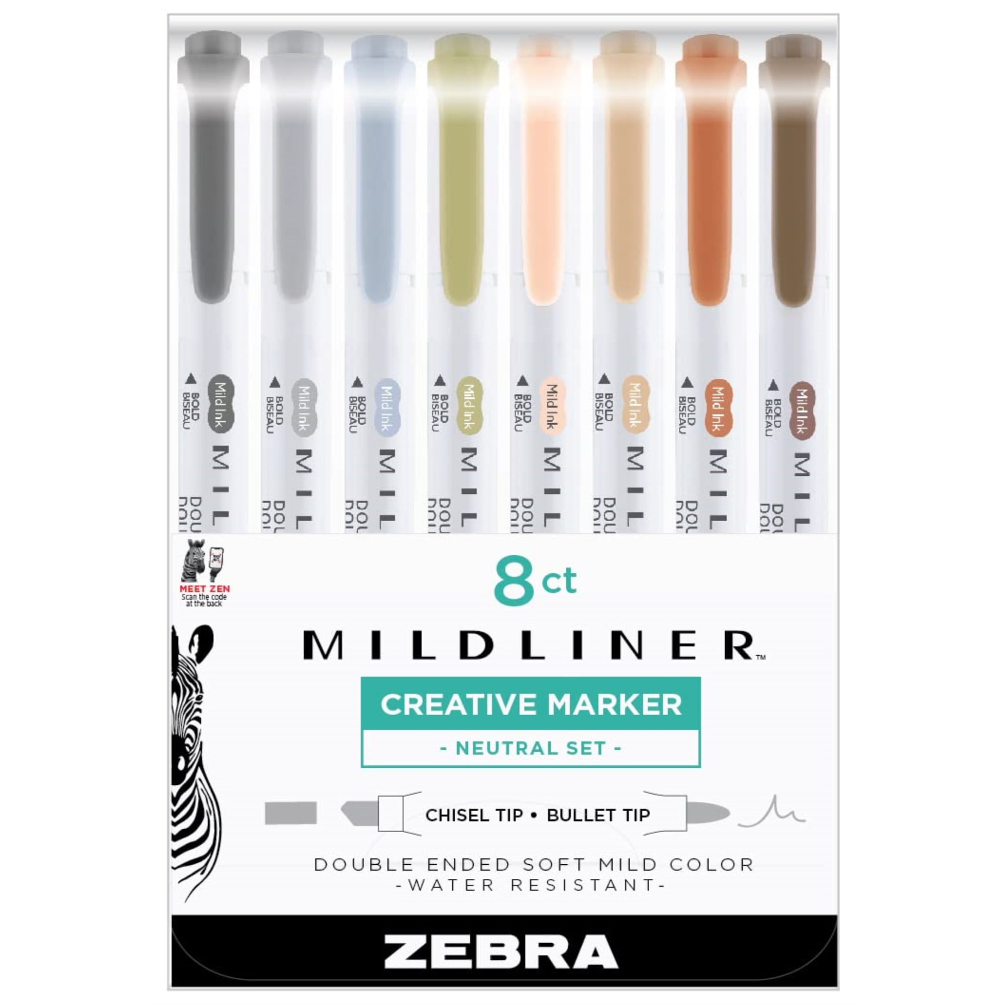 Zebra Pen Mildliner Double Ended Highlighter, Broad and Fine Point Tips, Assorted Neutral Vintage Colors, 8-Pack